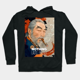 Puff Sumo: Nothing Lasts Forever, "世間は移り変わり" (Seken wa Utsurikawari) on a Dark Background Hoodie